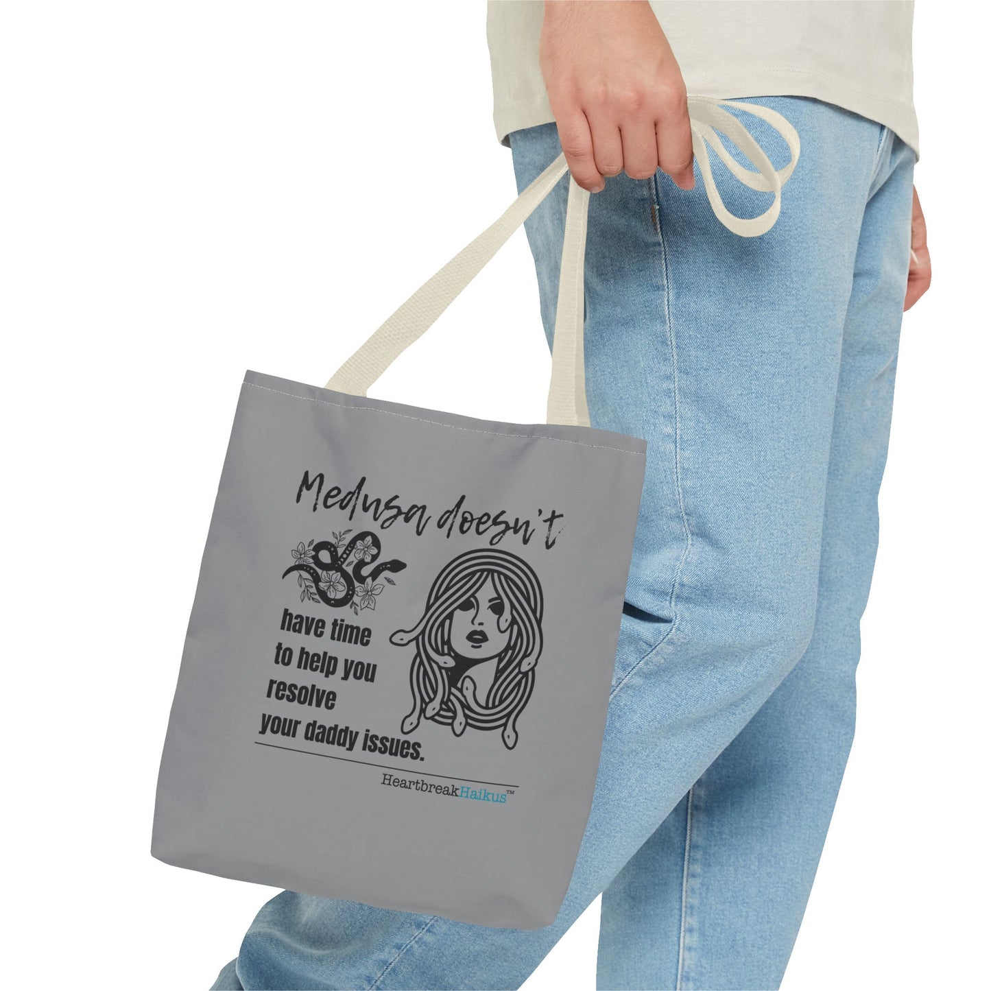 Medusa and Your Daddy Haiku - Tote Bag (Dual-sided print in Stone Grey)