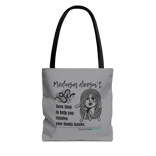 Medusa and Your Daddy Haiku - Tote Bag (Dual-sided print in Stone Grey)