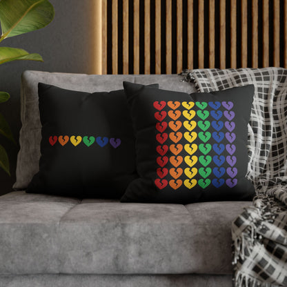 Rainbow Broken Hearts (on Midnight Black) - Faux Suede Square Pillowcase (Only Hearts Collection)