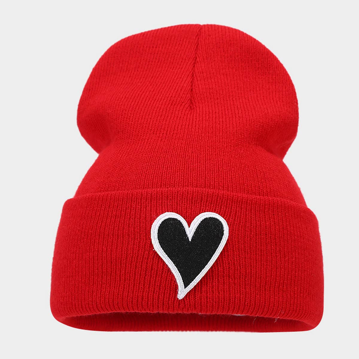 Heart Embroidered Knit Cap Beanie