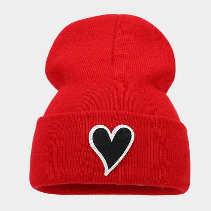 Heart Embroidered Knit Cap Beanie