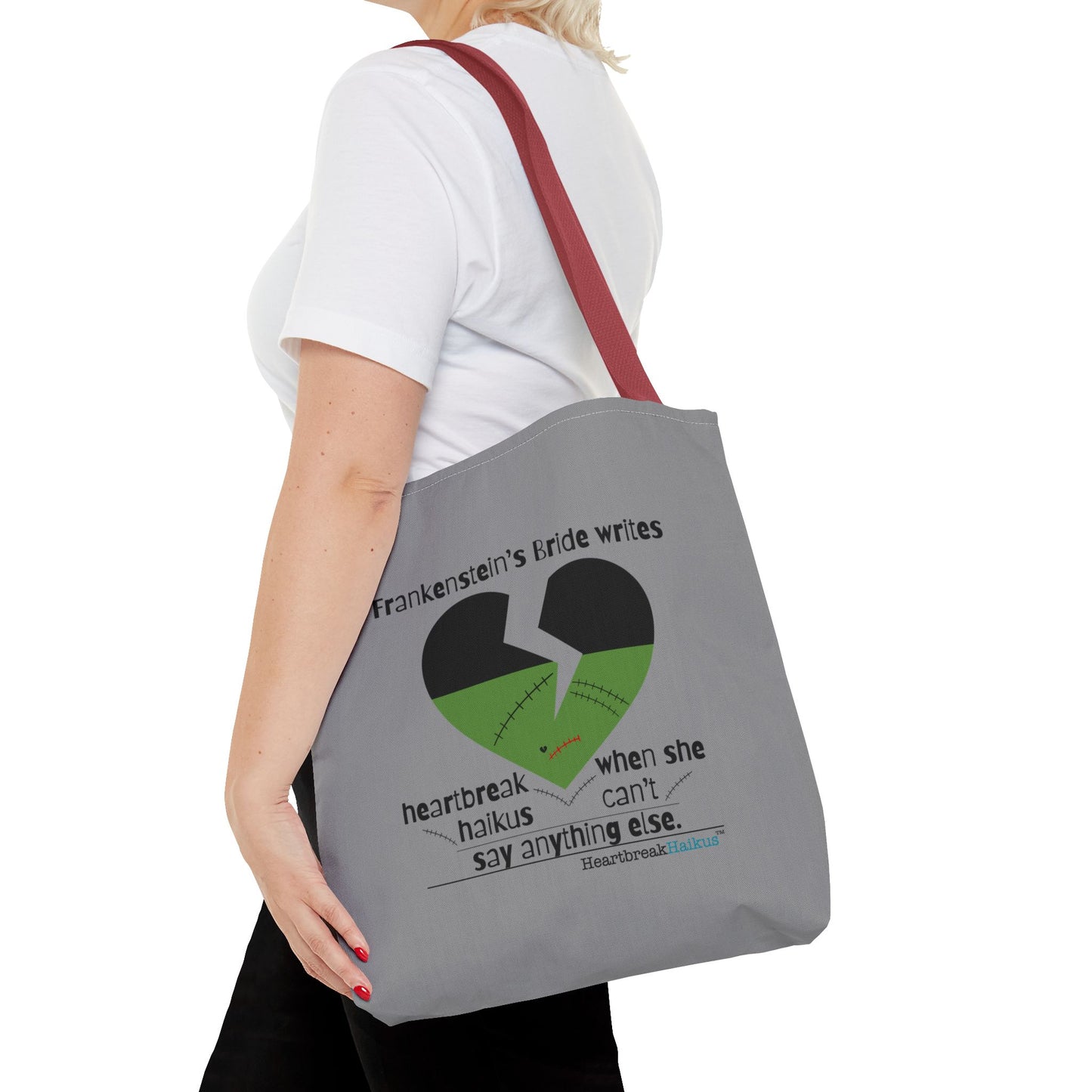 Frankenstein's Bride Writes Heartbreak Haikus - Tote Bag (Dual-sided print in Stone Grey)