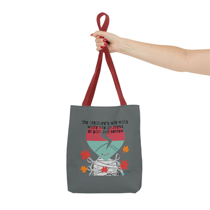 The Creature's Wife Wails Wildly Frankenstein Haiku - Tote Bag (dual-sided print in Slate Grey) - Frankenstein 2025 Makeover