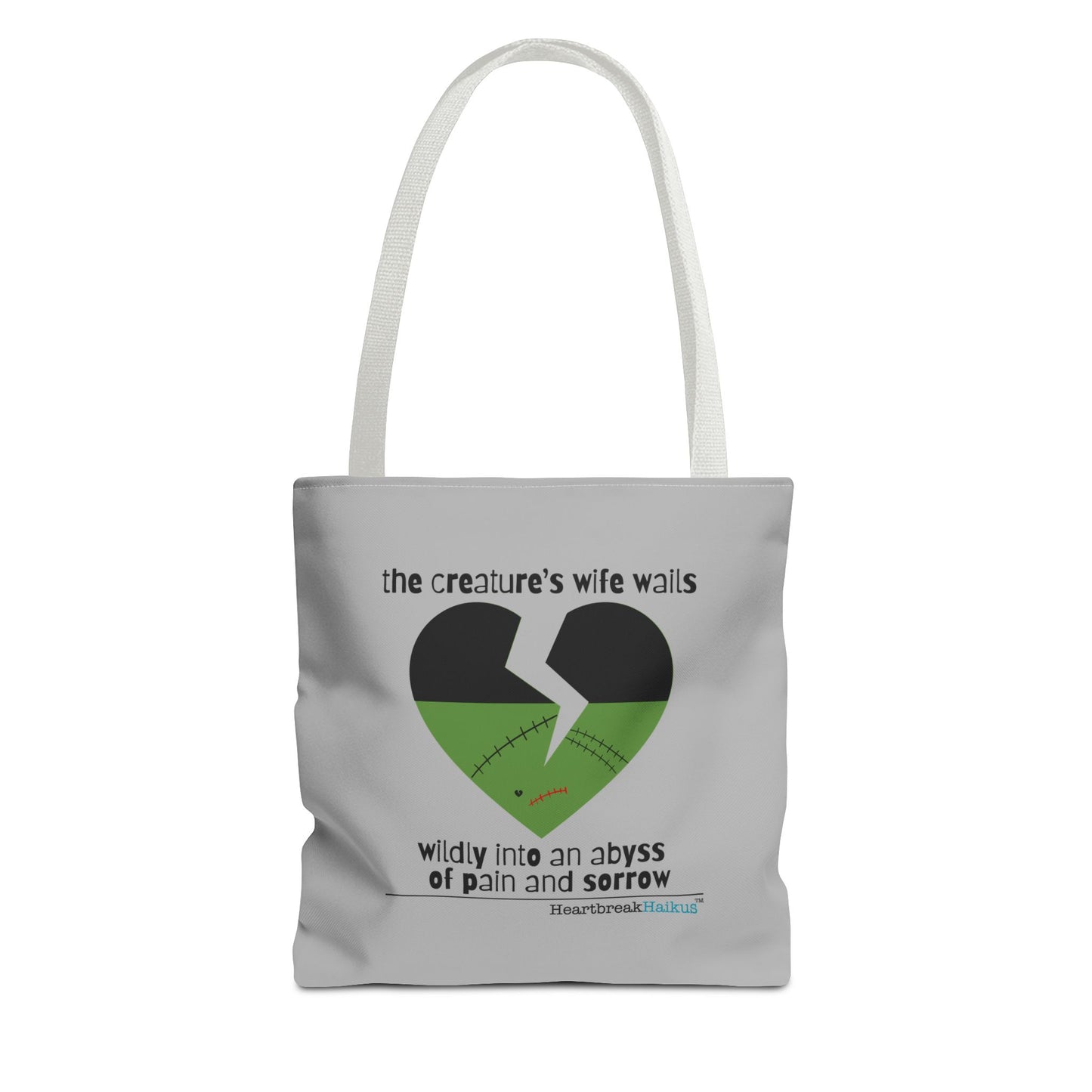 The Creature's Wife Wails Wildly Frankenstein Haiku - Tote Bag (dual-sided print in light grey)