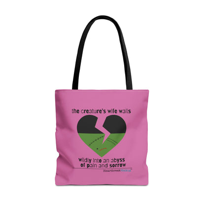 The Creature's Wife Wails Wildly Frankenstein Haiku - Tote Bag (dual-sided print in Candy Pink)