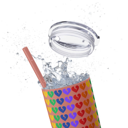 Only Hearts - Skinny Tumbler with Eco-Friendly, Reusable, Matching Straw, 20oz (Rainbow Heartbreak Collection)