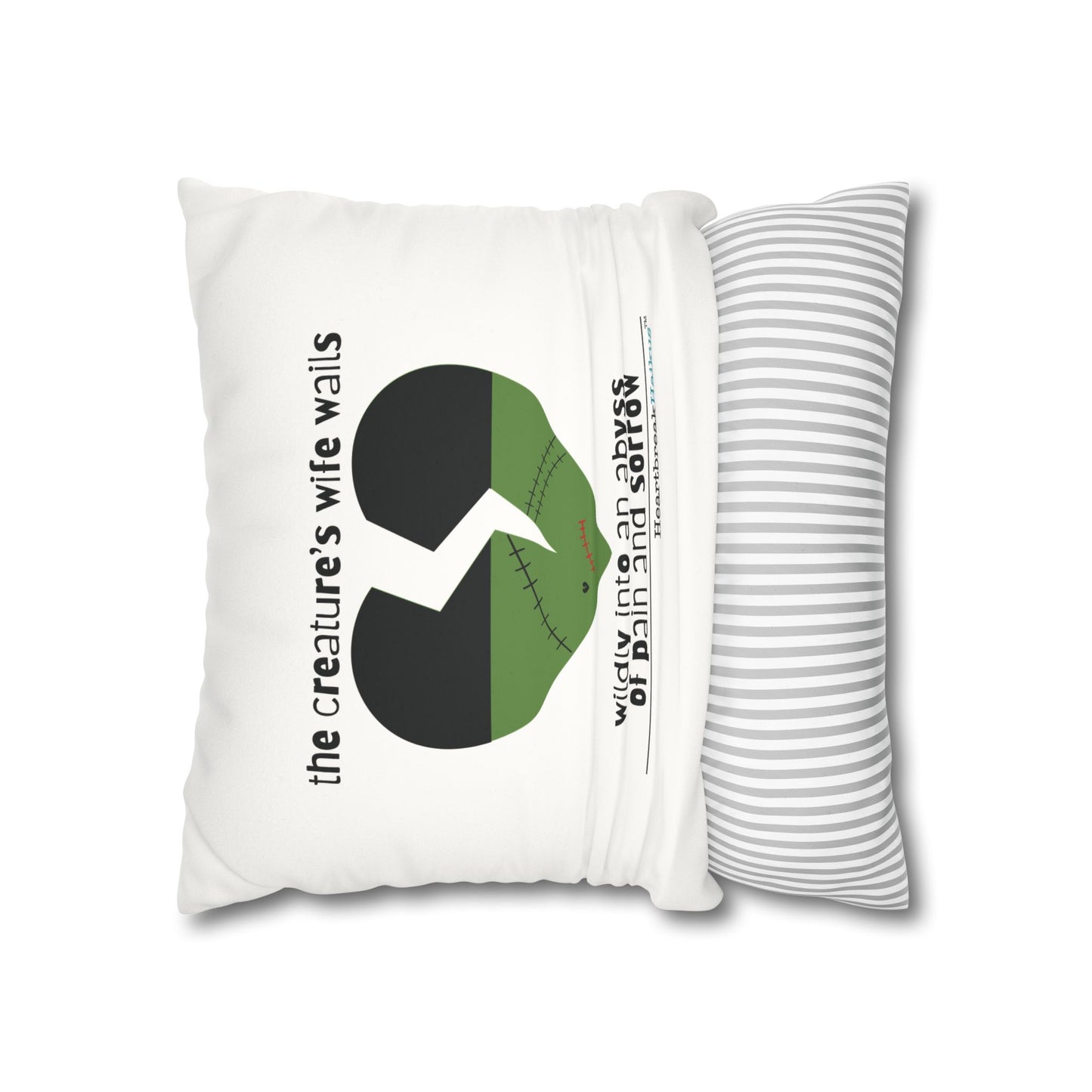 The Creature's Wife Wails Frankenstein Haiku - Faux Suede Square Pillowcase (in Snow White)