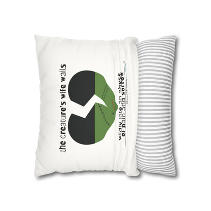 The Creature's Wife Wails Frankenstein Haiku - Faux Suede Square Pillowcase (in Snow White)