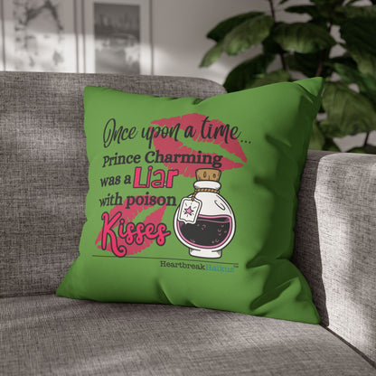 Prince Charming's Poison Kisses - Faux Suede Square Pillowcase (in Wicked Green)