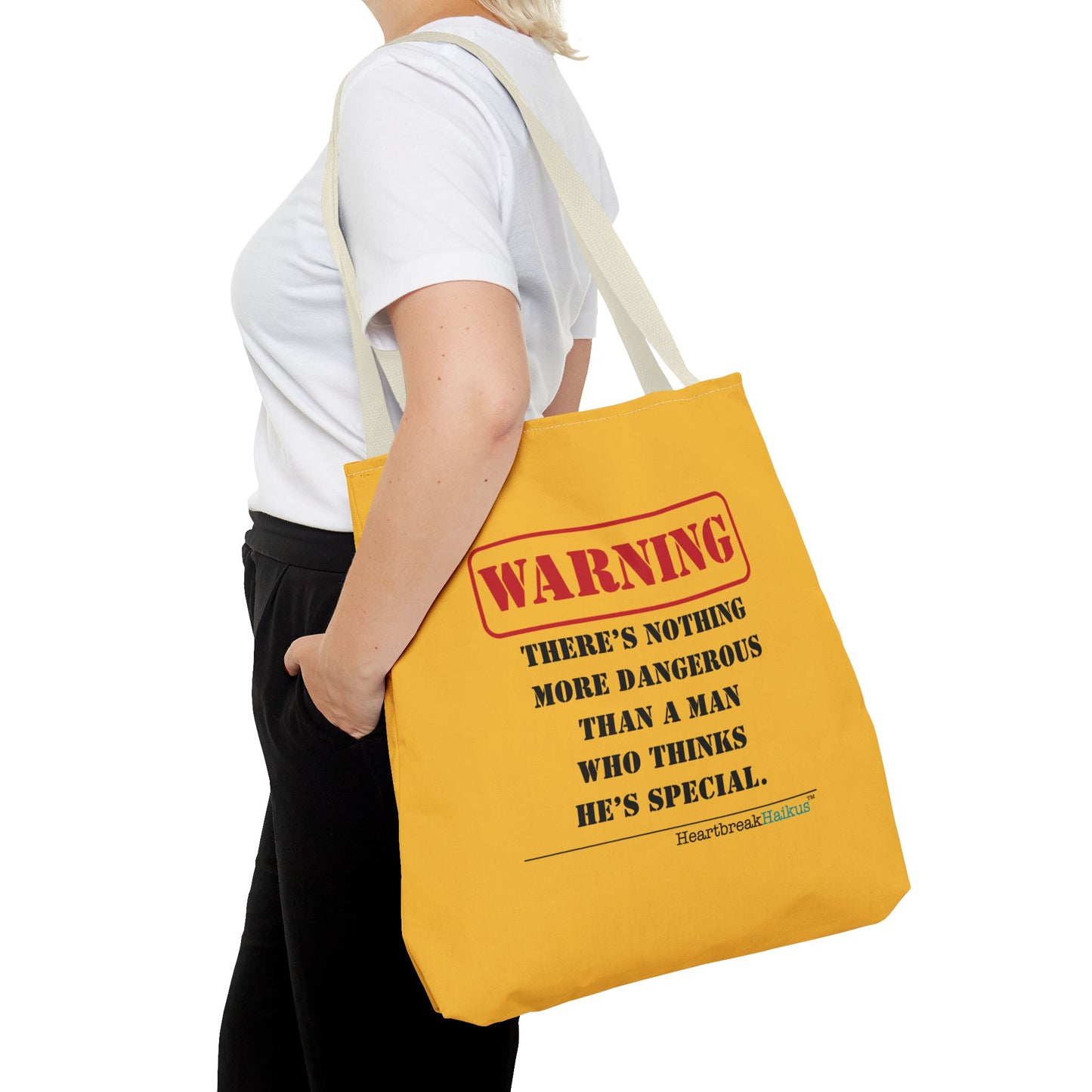 Warning: Dangerous Special Man Haiku Tote Bag (dual-sided design in Yellow Gold)