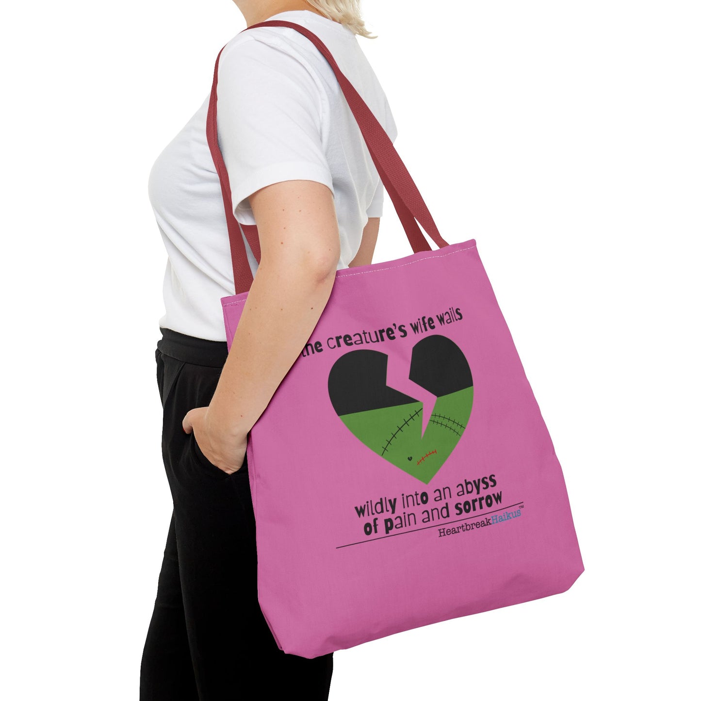The Creature's Wife Wails Wildly Frankenstein Haiku - Tote Bag (dual-sided print in Candy Pink)