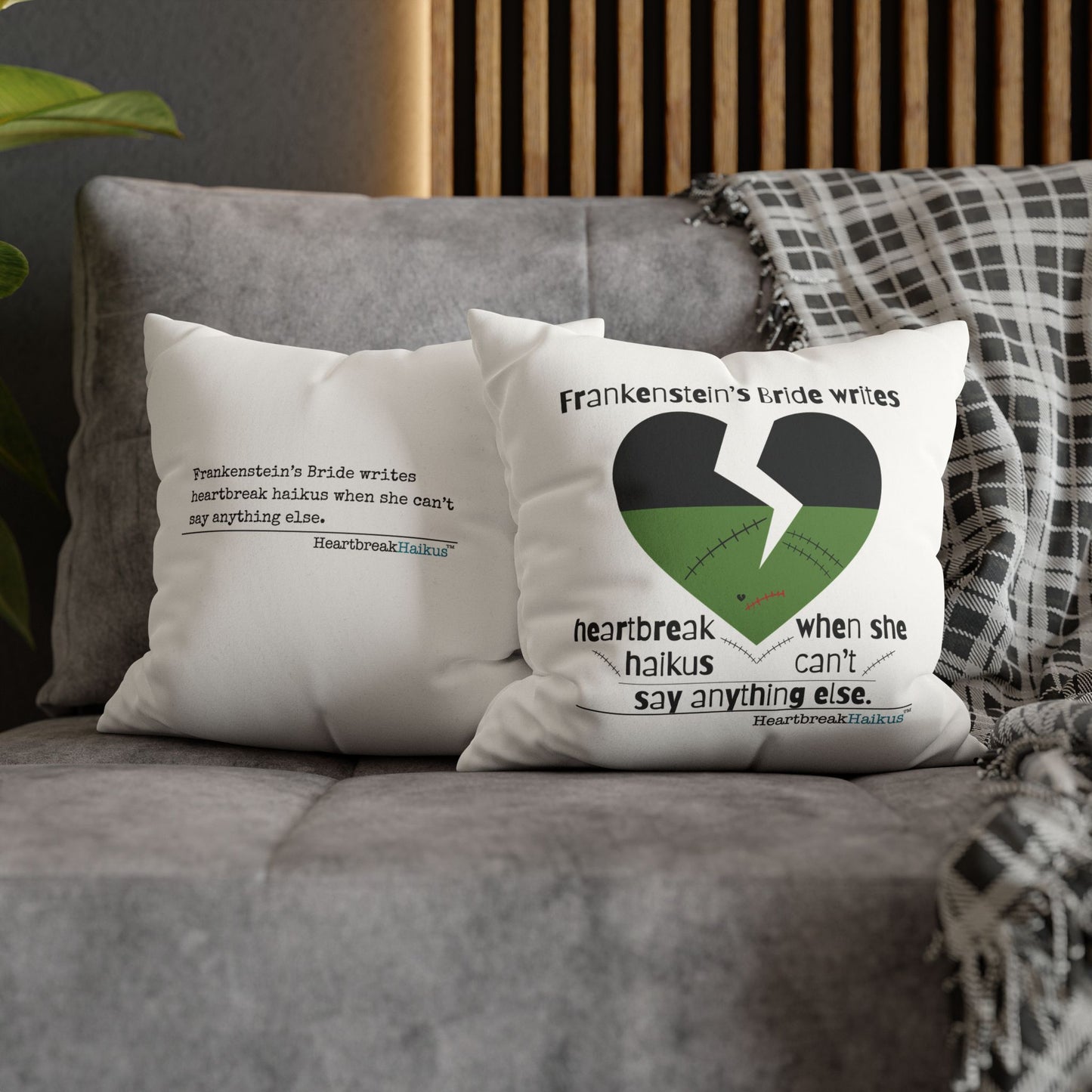 Frankenstein's Bride Writes Heartbreak Haikus - Faux Suede Square Pillowcase (in Snow White)