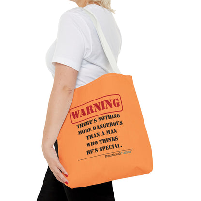 Warning: Dangerous Special Man Haiku Tote Bag (dual-sided design in Orange Tangerine)