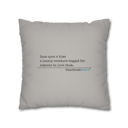 A Lonely Creature Begged Frankenstein Haiku - Faux Suede Square Pillowcase (in Light Grey) (Frankenstein 2025 Makeover)
