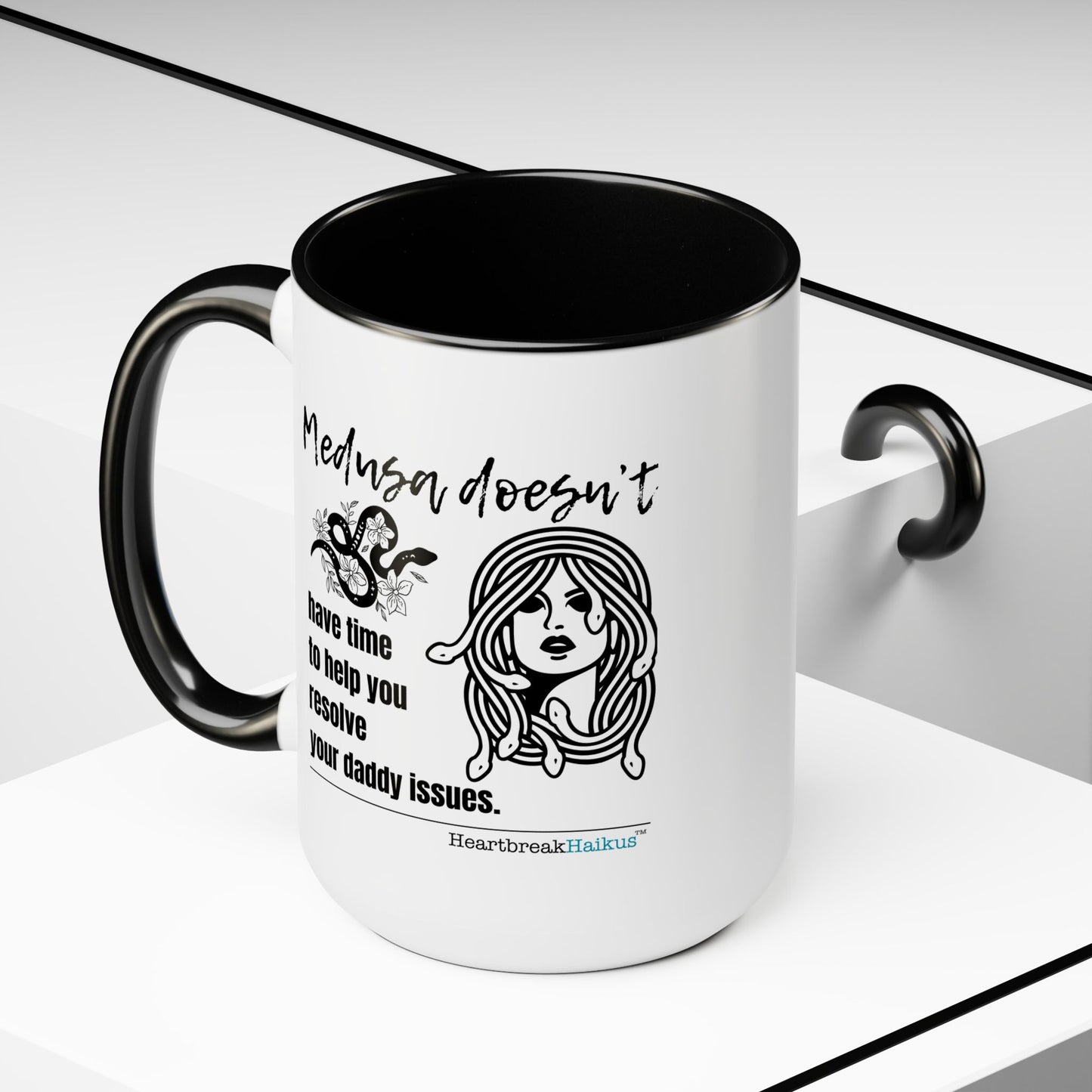 Medusa and Your Daddy Haiku - Two-Tone Coffee Mug 15oz - Dual-Sided Printing