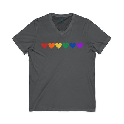 Rainbow Hearts - Jersey Short Sleeve V-Neck Tee