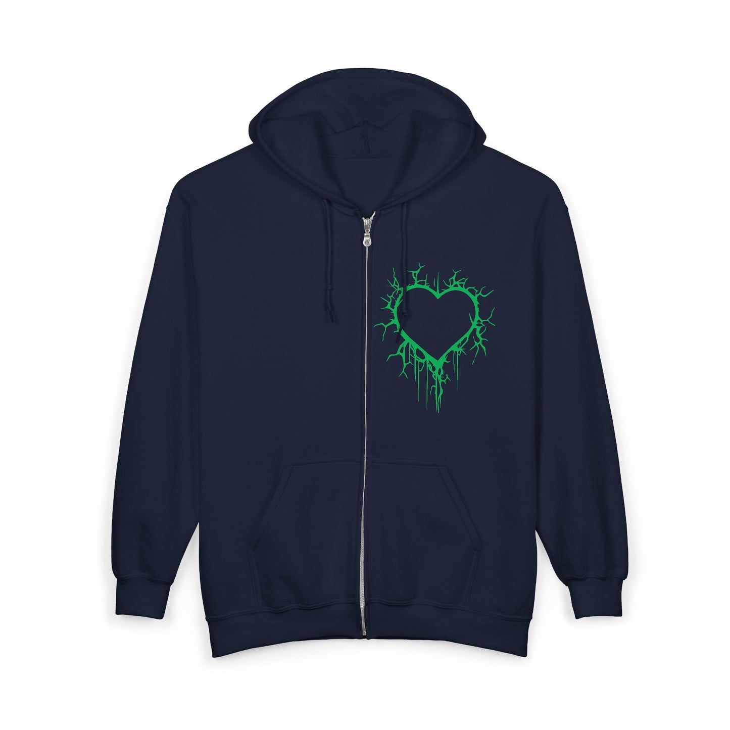 Lightning-Cracked Hollow Heart Zip Hoodie (in Electric Wicked Green) - (The Only Hearts Collection)