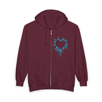 Lightning-Cracked Hollow Heart Zip Hoodie (in Electric Blue) - (The Only Hearts Collection)