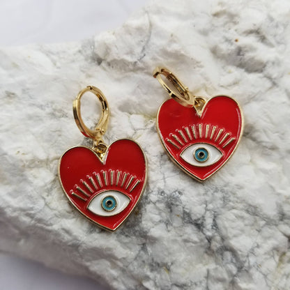 Heart-Shaped Evil Eye Earrings