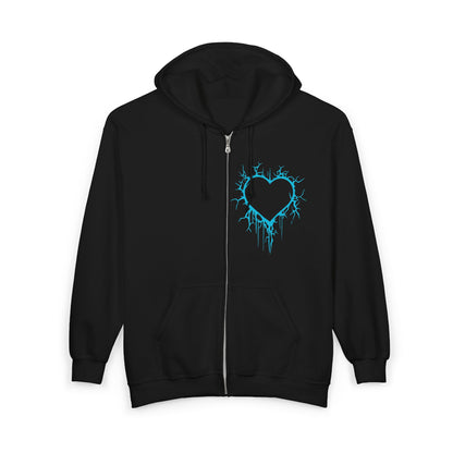 Lightning-Cracked Hollow Heart Zip Hoodie (in Electric Blue) - (The Only Hearts Collection)