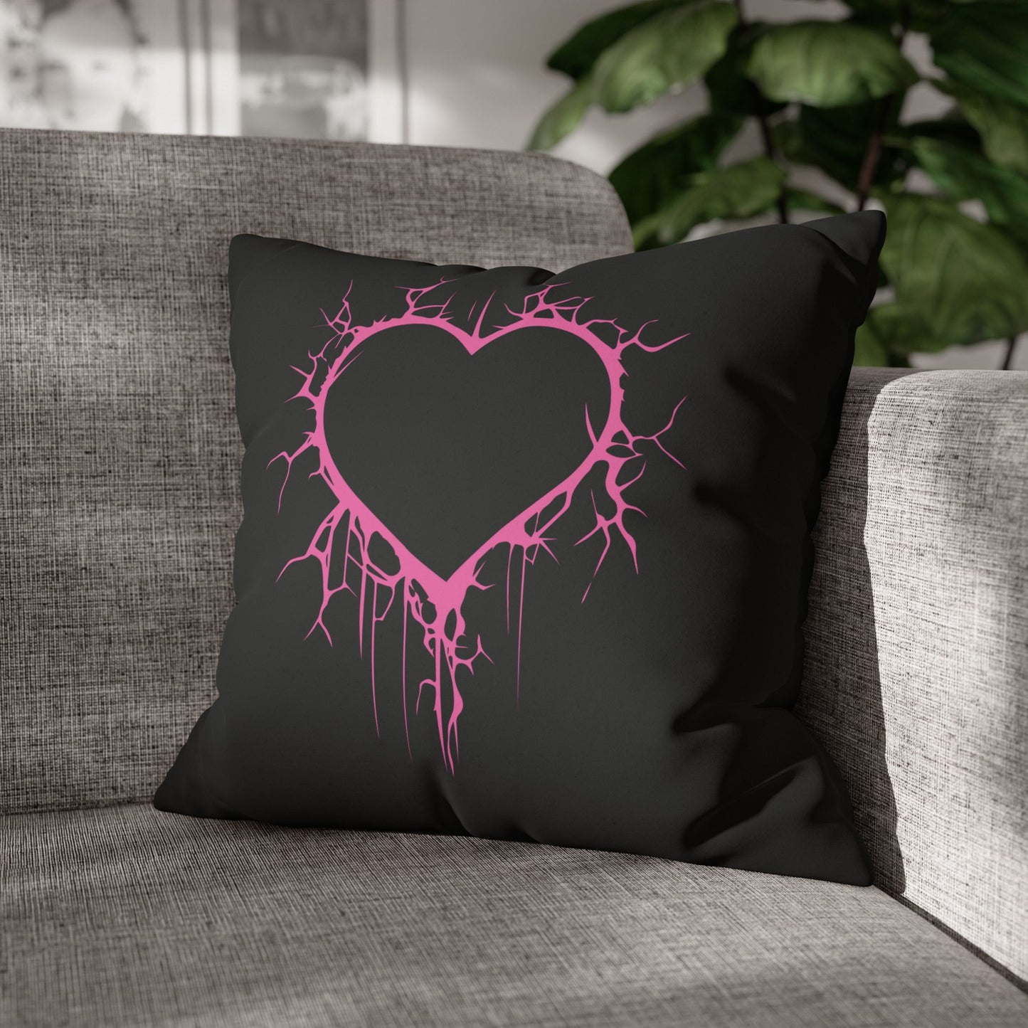 Lightning-Cracked Heart - Faux Suede Square Pillowcase (in Electric Pink)