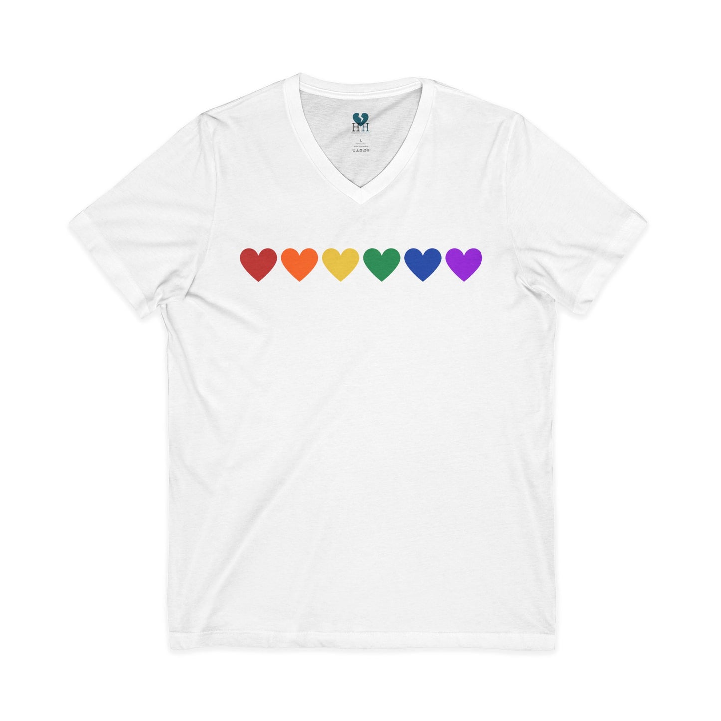 Rainbow Hearts - Jersey Short Sleeve V-Neck Tee