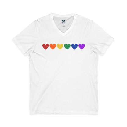 Rainbow Hearts - Jersey Short Sleeve V-Neck Tee