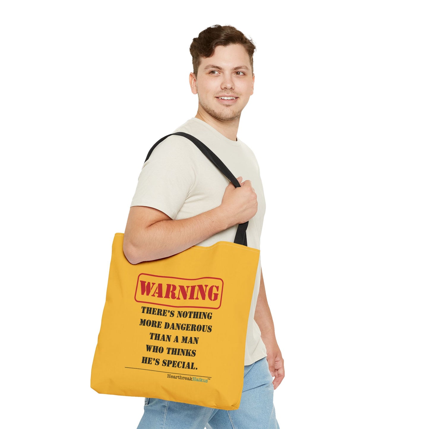 Warning: Dangerous Special Man Haiku Tote Bag (dual-sided design in Yellow Gold)
