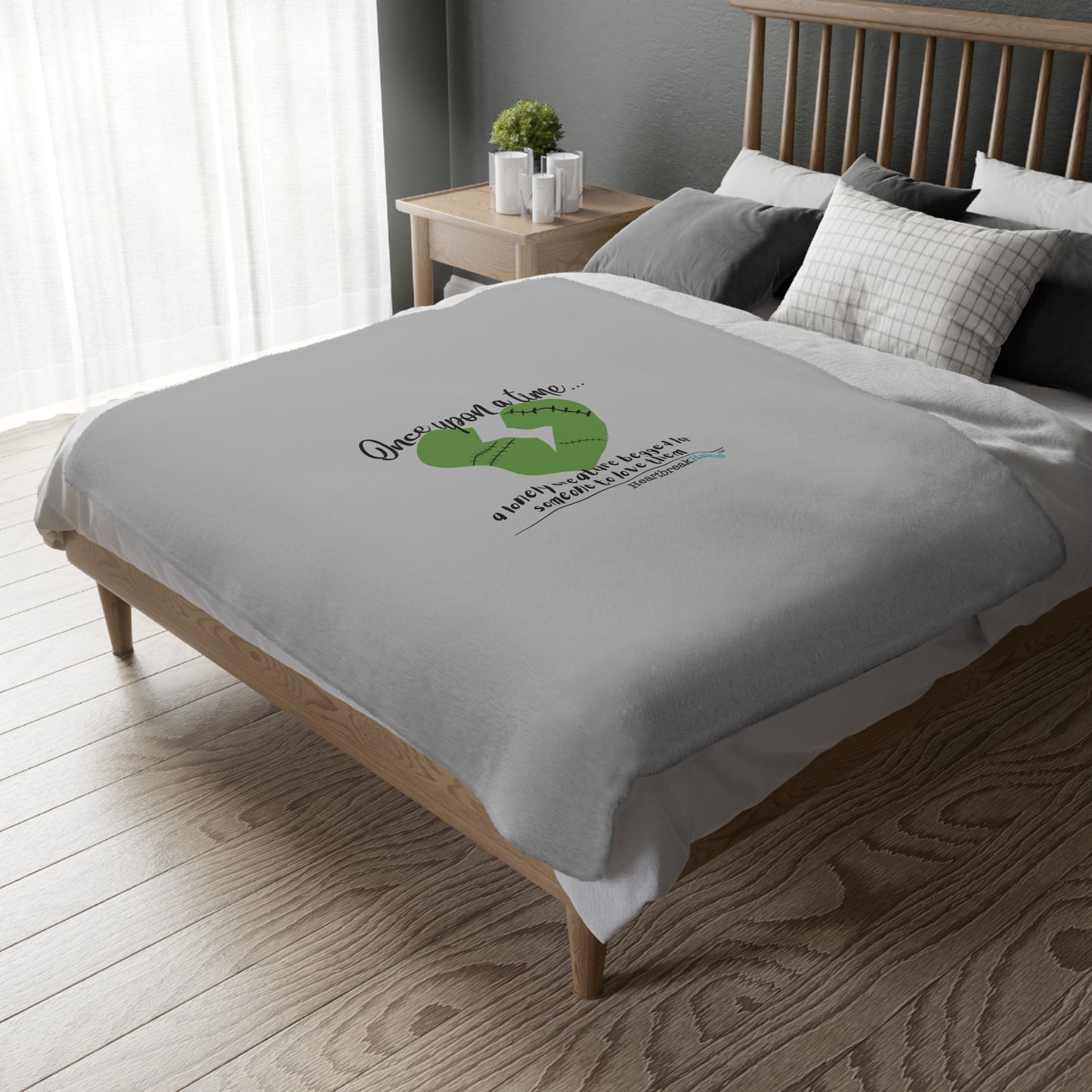 A Lonely Creature Begged Frankenstein Haiku - Plush Throw Blanket (in Stone Grey)