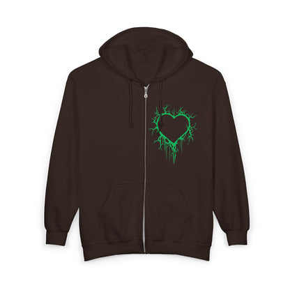 Lightning-Cracked Hollow Heart Zip Hoodie (in Electric Wicked Green) - (The Only Hearts Collection)