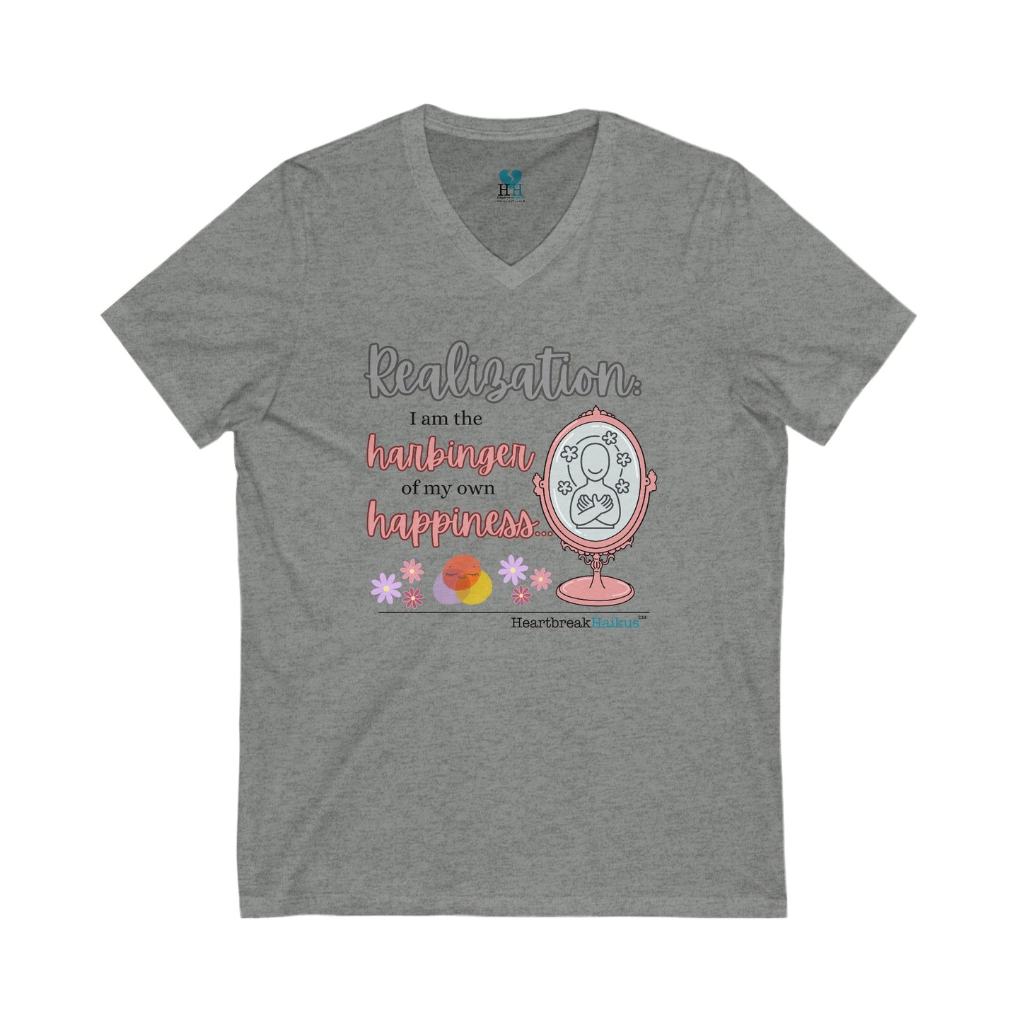 Harbinger of Happiness Haiku - Jersey Short Sleeve V-Neck Tee