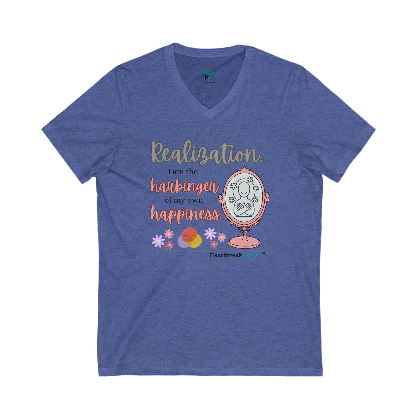 Harbinger of Happiness Haiku - Jersey Short Sleeve V-Neck Tee