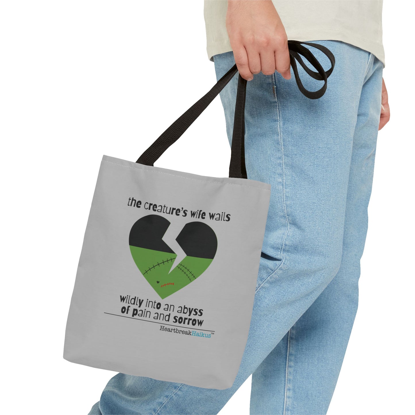 The Creature's Wife Wails Wildly Frankenstein Haiku - Tote Bag (dual-sided print in light grey)