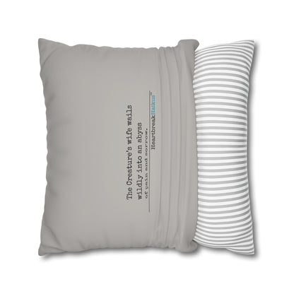 The Creature's Wife Wails Frankenstein Haiku - Faux Suede Square Pillowcase (in light grey)