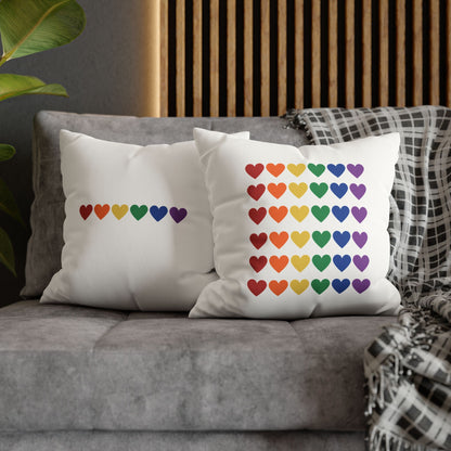 Rainbow Hearts on White - Faux Suede Square Pillowcase (Only Hearts Collection)