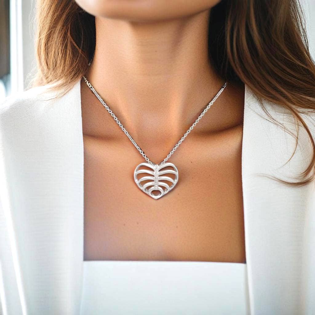 Elegant Ribcage Necklace Heart Pendant Design with Crystal