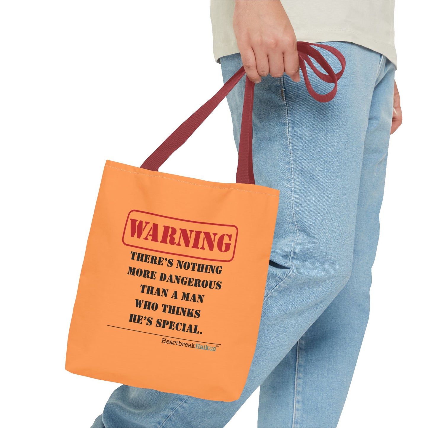 Warning: Dangerous Special Man Haiku Tote Bag (dual-sided design in Orange Tangerine)