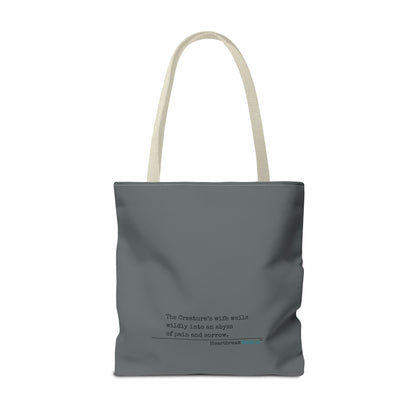 The Creature's Wife Wails Wildly Frankenstein Haiku - Tote Bag (dual-sided print in Slate Grey) - Frankenstein 2025 Makeover