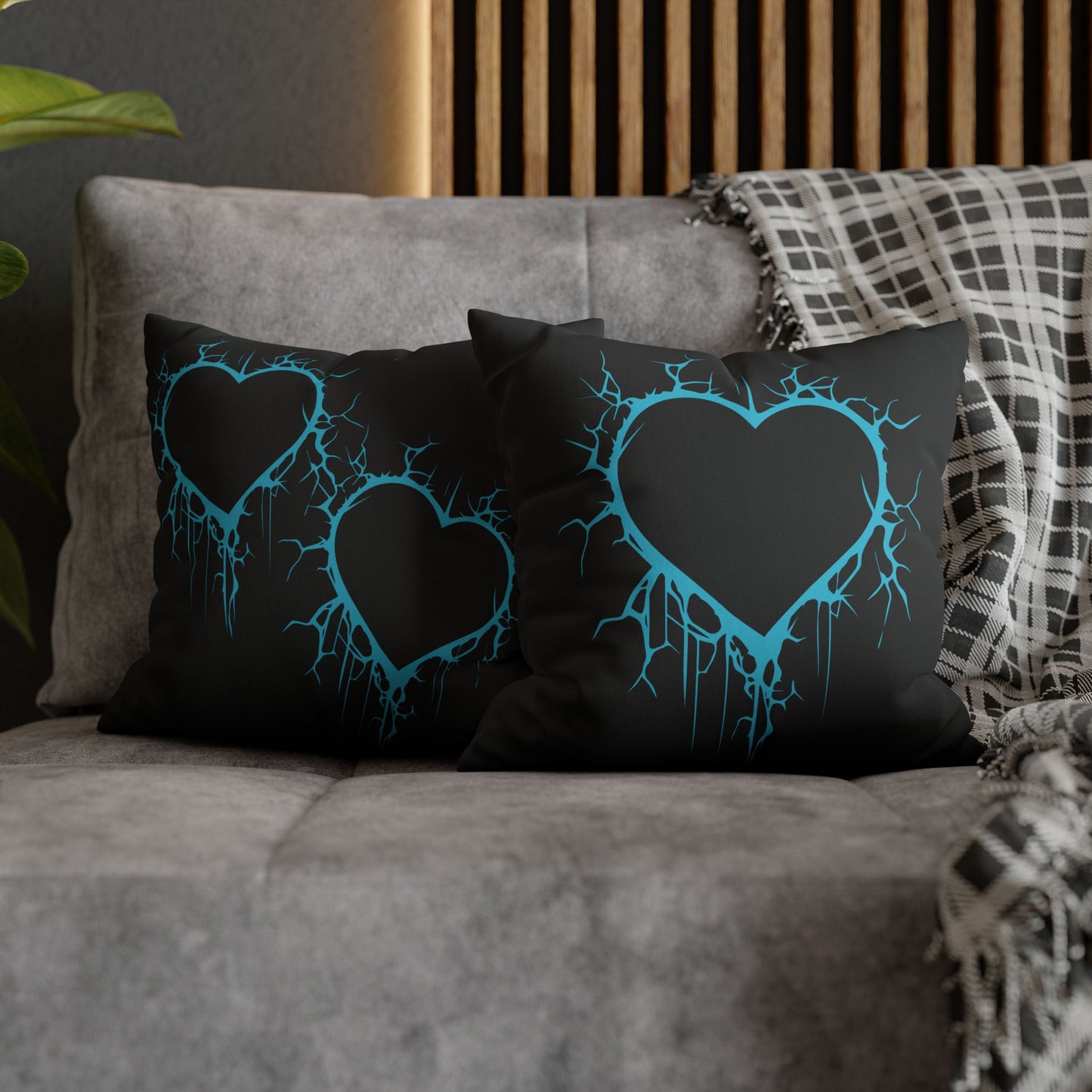 Lightning-Cracked Heart - Faux Suede Square Pillowcase (in Electric Blue)