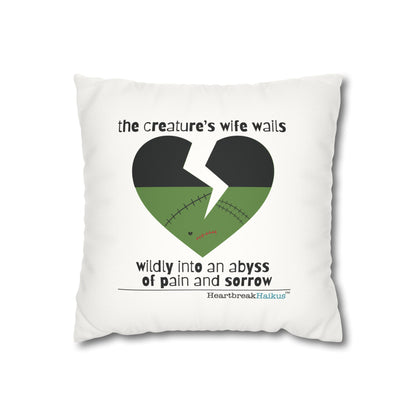The Creature's Wife Wails Frankenstein Haiku - Faux Suede Square Pillowcase (in Snow White)