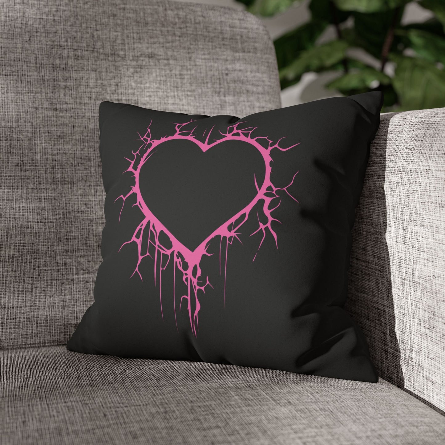 Lightning-Cracked Heart - Faux Suede Square Pillowcase (in Electric Pink)