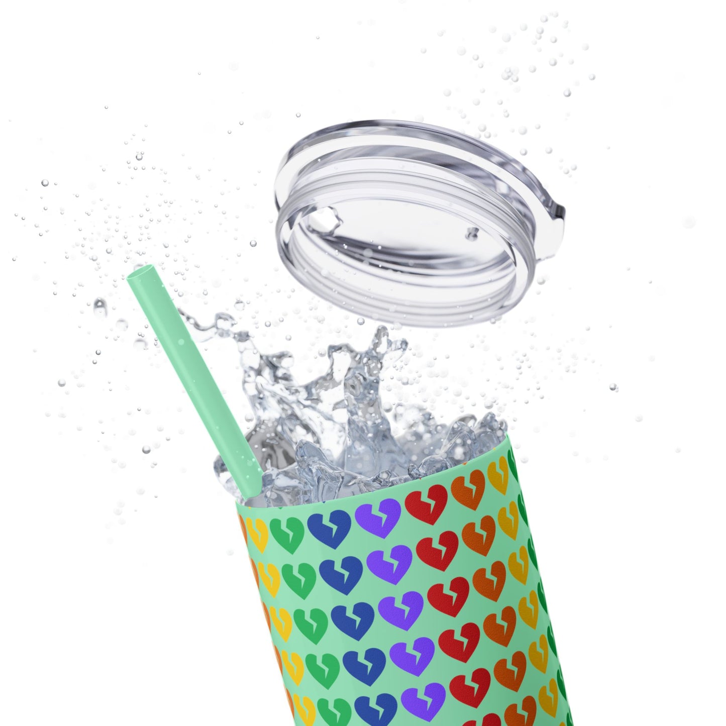 Only Hearts - Skinny Tumbler with Eco-Friendly, Reusable, Matching Straw, 20oz (Rainbow Heartbreak Collection)