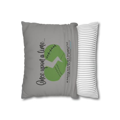 A Lonely Creature Begged Frankenstein Haiku - Faux Suede Square Pillowcase (in Stone Grey)