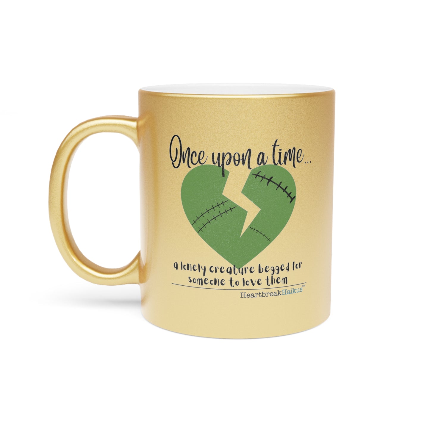 A Lonely Creature Begged Frankenstein Haiku - Silver/Gold Coffee Mug