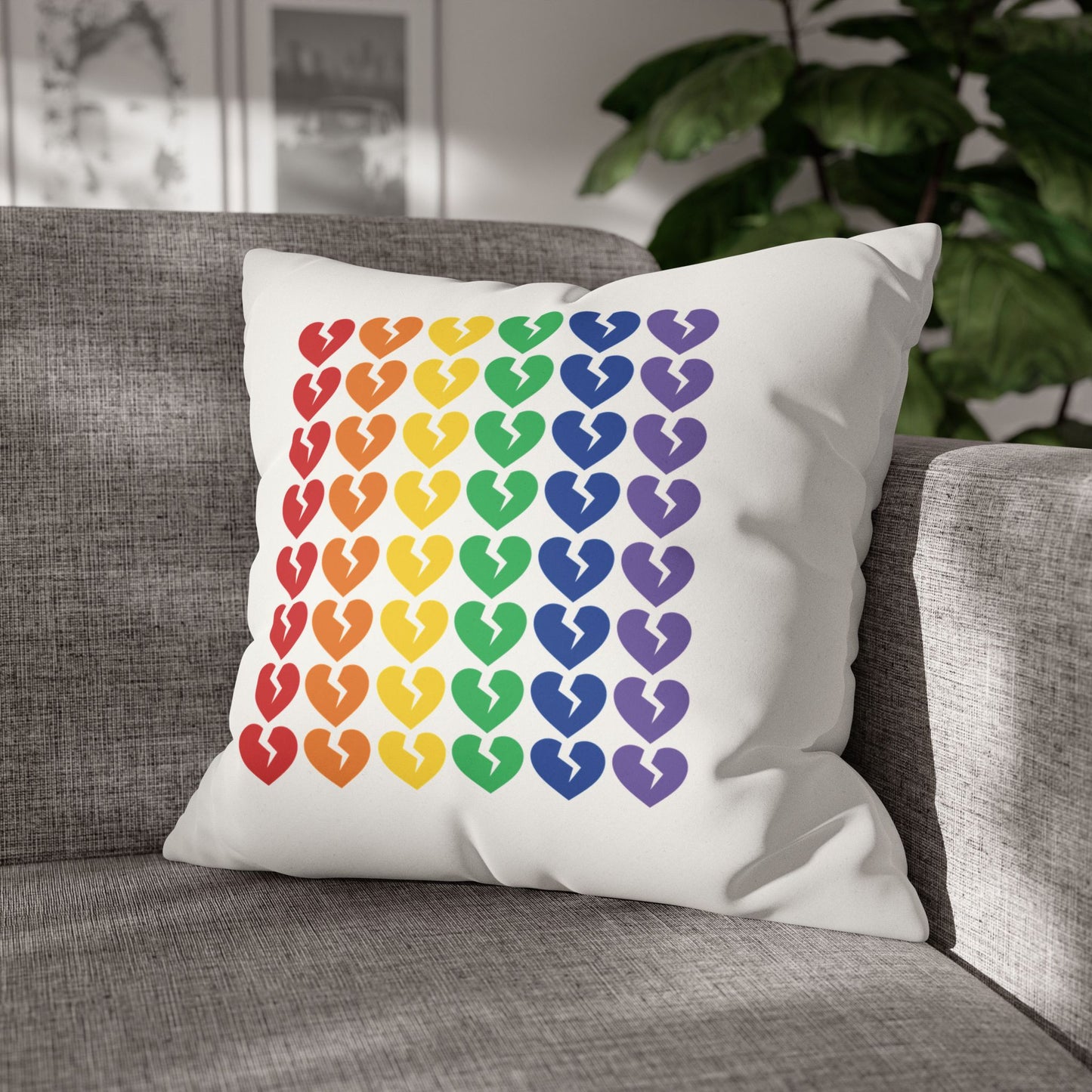 Rainbow Broken Hearts - Faux Suede Square Pillowcase (Only Hearts Collection)