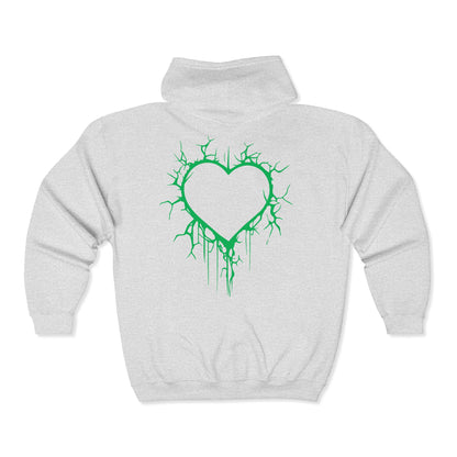 Lightning-Cracked Hollow Heart Zip Hoodie (in Electric Wicked Green) - (The Only Hearts Collection)