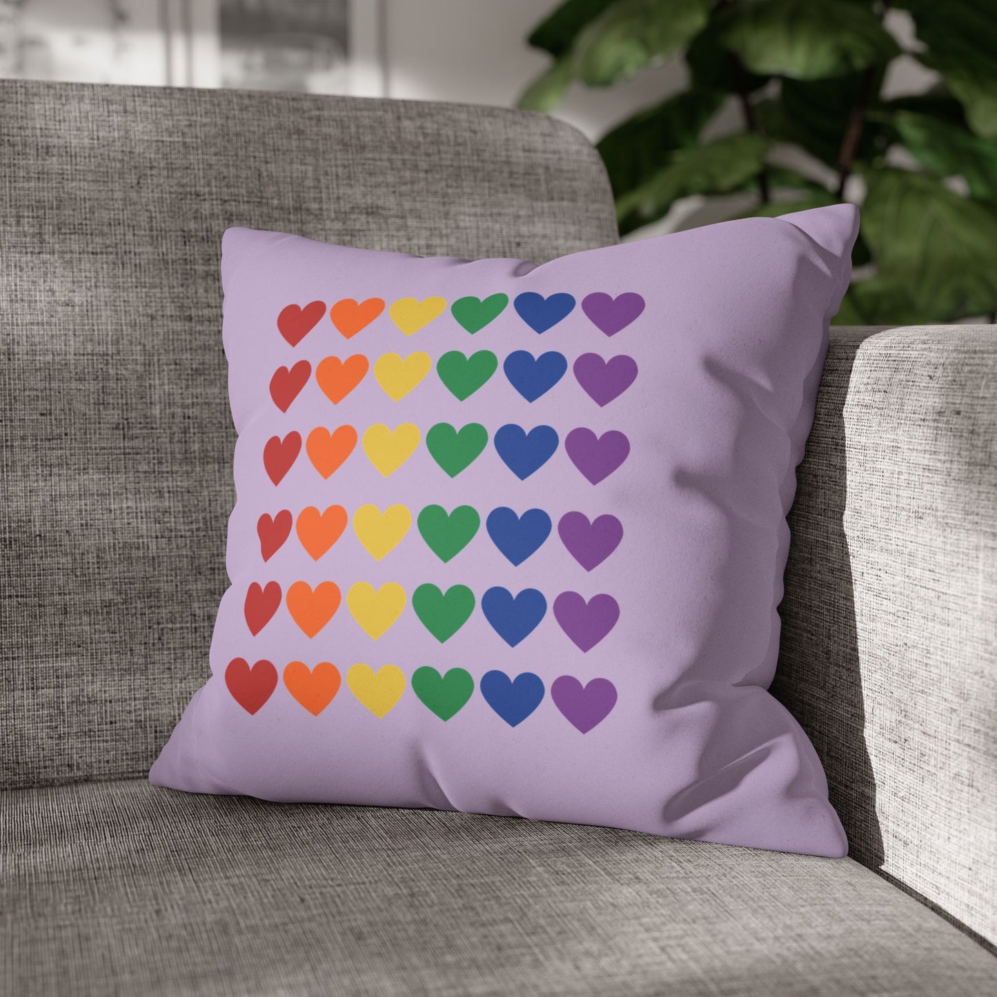 Rainbow Hearts on Lavender - Faux Suede Square Pillowcase (Only Hearts Collection)