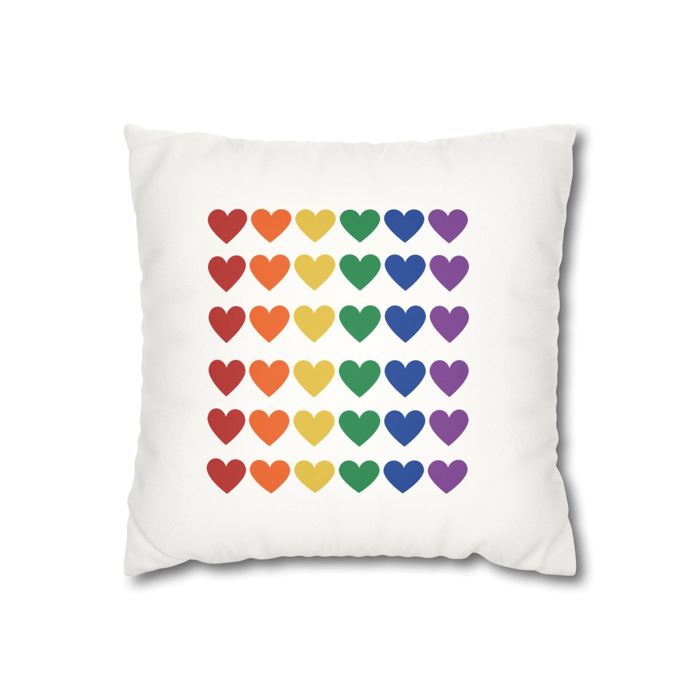 Rainbow Hearts on White - Faux Suede Square Pillowcase (Only Hearts Collection)