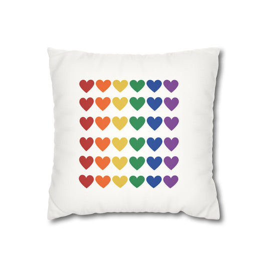 Rainbow Hearts on White - Faux Suede Square Pillowcase (Only Hearts Collection)