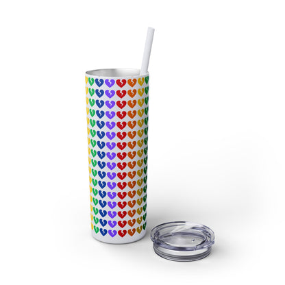 Only Hearts - Skinny Tumbler with Eco-Friendly, Reusable, Matching Straw, 20oz (Rainbow Heartbreak Collection)